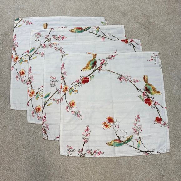 Lenox Chirp Print Watercolor Birds 4 Napkins Linens Table Setting - Picture 1 of 4
